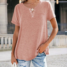 Laden Sie das Bild in den Galerie-Viewer, Modisches einfarbiges kurzärmeliges T-shirt mit Tasche