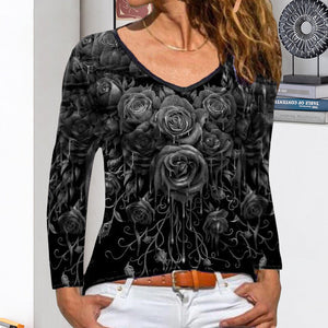 Langärmliges T-Shirt mit Rosendruck