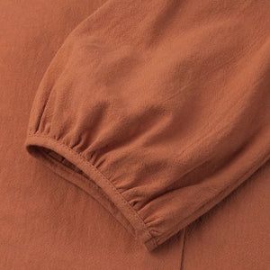 Damen Sommer Einfarbige Bluse aus Baumwolle und Leinen mit 3/4 Ärmel