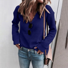Laden Sie das Bild in den Galerie-Viewer, Damen Modischer Strickpullover mit V-Ausschnitt