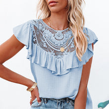 Laden Sie das Bild in den Galerie-Viewer, Damen Sommer kurzärmeliges T-Shirt mit Strickspitze
