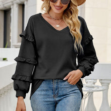 Laden Sie das Bild in den Galerie-Viewer, Lockeres T-Shirt mit V-Ausschnitt und Waffelmuster