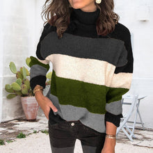 Laden Sie das Bild in den Galerie-Viewer, Gestreifter Strickpullover mit Stehkragen