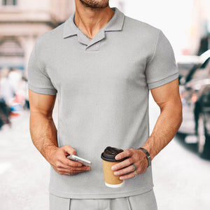 2023 Neues Sommer-Poloshirt mit Waffelmuster und V-Ausschnitt
