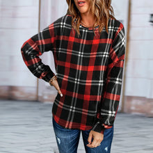 Laden Sie das Bild in den Galerie-Viewer, Rundhals-Langarm-Karo-Sweatshirt