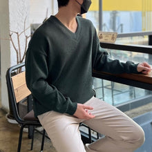 Laden Sie das Bild in den Galerie-Viewer, V-Ausschnitt Grubenstreifen Stricktshirt