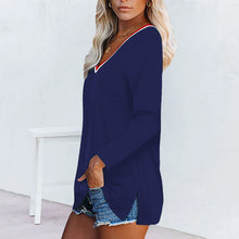 Laden Sie das Bild in den Galerie-Viewer, Gestreifte Einsätze mit langen Ärmeln mit V-Ausschnitt