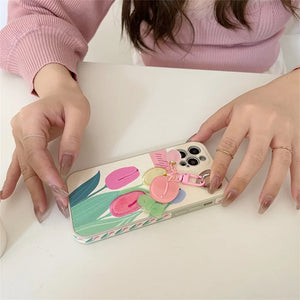 Niedliche Blumen-iPhone-Hülle mit Telefon-Lanyard