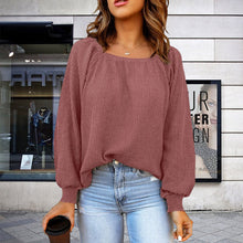 Laden Sie das Bild in den Galerie-Viewer, Einfarbiger Langärmeliger Strickpullover mit Puffärmeln