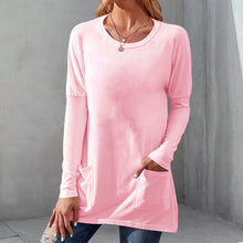 Laden Sie das Bild in den Galerie-Viewer, Einfarbiges Langärmeliges T-Shirt mit Rundhalsausschnitt