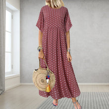 Laden Sie das Bild in den Galerie-Viewer, Halbärmeliges Gepunktetes Kleid mit Rundhalsausschnitt