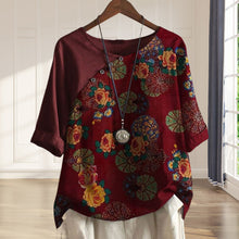 Laden Sie das Bild in den Galerie-Viewer, Kurzärmliges Bedrucktes T-Shirt mit Blumendruck für Damen
