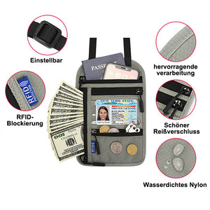 Reisehalstasche mit RFID-blockierendem Reisepasshalter