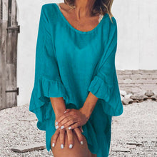 Laden Sie das Bild in den Galerie-Viewer, Leinenkleid mit Rüschenärmeln