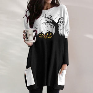 Halloween Langarmkleid mit Kürbismuster