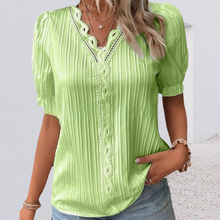 Laden Sie das Bild in den Galerie-Viewer, Elegante Bluse mit V-Ausschnitt und schlichter Spitze