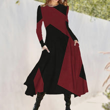 Laden Sie das Bild in den Galerie-Viewer, Langärmliges Kontrastkleid mit Taschen