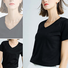 Laden Sie das Bild in den Galerie-Viewer, Einfarbiges Einfaches T-Shirt Mit V-Ausschnitt
