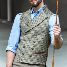 Laden Sie das Bild in den Galerie-Viewer, Karierte, zweireihige, schmale Cargoweste mit Anzugkragen