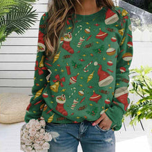 Laden Sie das Bild in den Galerie-Viewer, Rundhalsausschnitt Weihnachtsmütze Print Sweatshirt