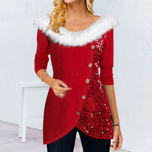 Laden Sie das Bild in den Galerie-Viewer, Weihnachtsoberteil mit Pailletten und Pelzkragen