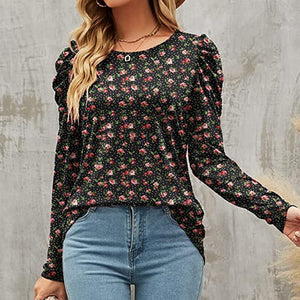 Bedrucktes Rundhals-T-Shirt mit schmaler Taille
