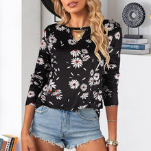 Laden Sie das Bild in den Galerie-Viewer, Bedrucktes Rundhals-T-Shirt für Damen mit langen Ärmeln