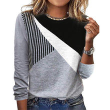 Laden Sie das Bild in den Galerie-Viewer, Lässiges Gestreiftes T-Shirt mit Farbblock für Damen