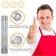 Laden Sie das Bild in den Galerie-Viewer, Grillrauchrohr aus Edelstahl 12&quot; - 5 Stunden Rauchwolke
