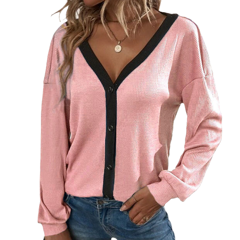 Kurz geschnittene Strickjacke mit V-Ausschnitt für Damen