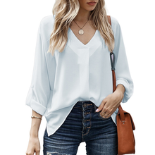 Laden Sie das Bild in den Galerie-Viewer, Herbst-Chiffon-Bluse mit V-Ausschnitt