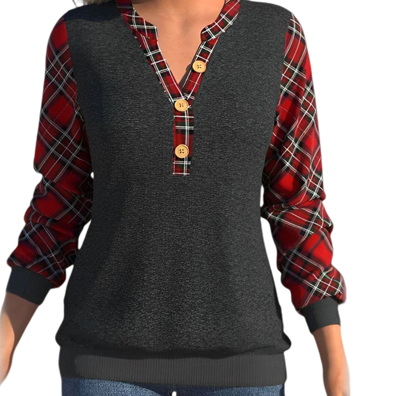 Pullover mit Schachbrettmuster und Knöpfen