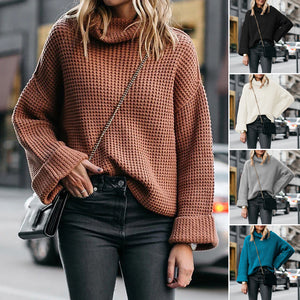 Lockerer Strickpullover mit Stehkragen für Damen