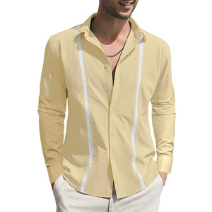 Langärmliges Cardigan-Hemd mit Revers und Farbblock für Herren