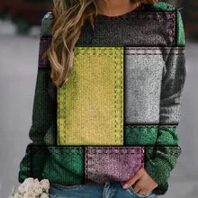 Laden Sie das Bild in den Galerie-Viewer, Damen Herbst/Winter Denim Farbblock Rundhals Langarm Pullover