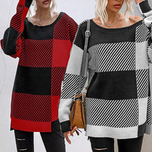 Laden Sie das Bild in den Galerie-Viewer, Damen Plaid-Kontrast-Strickpullover