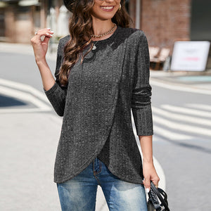 Geschlitzter Strickpullover mit Rundhalsausschnitt für Damen