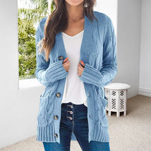 Laden Sie das Bild in den Galerie-Viewer, Lässige Langärmlige Strickjacke mit V-Ausschnitt