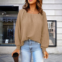 Laden Sie das Bild in den Galerie-Viewer, Einfarbiger Langärmeliger Strickpullover mit Puffärmeln