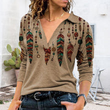 Laden Sie das Bild in den Galerie-Viewer, Damen Bedrucktes Langärmliges T-Shirt mit V-Revers