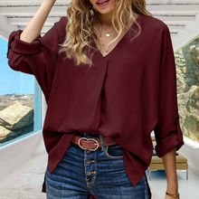 Laden Sie das Bild in den Galerie-Viewer, Herbst-Chiffon-Bluse mit V-Ausschnitt