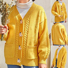 Laden Sie das Bild in den Galerie-Viewer, Langärmliger Blumenpullover mit V-Ausschnitt