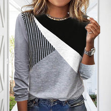 Laden Sie das Bild in den Galerie-Viewer, Lässiges Gestreiftes T-Shirt mit Farbblock für Damen
