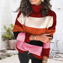 Laden Sie das Bild in den Galerie-Viewer, Gestreifter Strickpullover mit Stehkragen