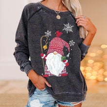 Laden Sie das Bild in den Galerie-Viewer, Lockeres Sweatshirt mit Weihnachtsmann-Schneeflockendruck