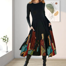 Laden Sie das Bild in den Galerie-Viewer, Langärmliges Bedrucktes Kleid