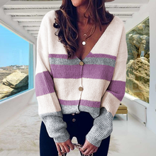 Laden Sie das Bild in den Galerie-Viewer, Gestreifte Strickjacke mit V-Ausschnitt