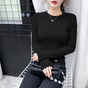 Langärmliges Schmales Damen-T-Shirt mit Stehkragen