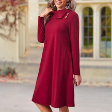 Laden Sie das Bild in den Galerie-Viewer, Elegantes Einfarbiges Kleid mit Knöpfen