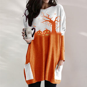 Halloween Langarmkleid mit Kürbismuster